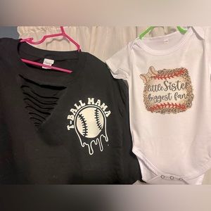 Loud mouth tball momma tshirt and baby sister onsie
